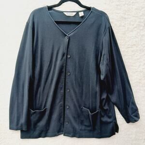 Sweater Cardigan Button Black Goth Minimalist Quiet Luxe Classic Capsule Size XL